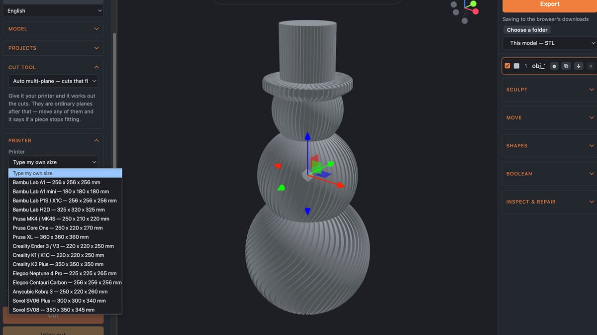 Image of How to Split a STL or 3MF: A Snowman Tests Automatic Splitting