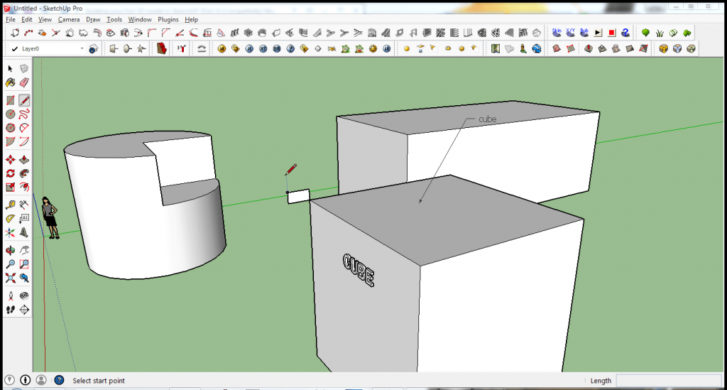 Image 12. Create a rectangle w/ one corner attached to a corner on the cube