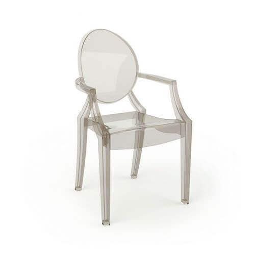 A transparent 3D model of a chair. The transparency is encoded as a property of each individual facet.