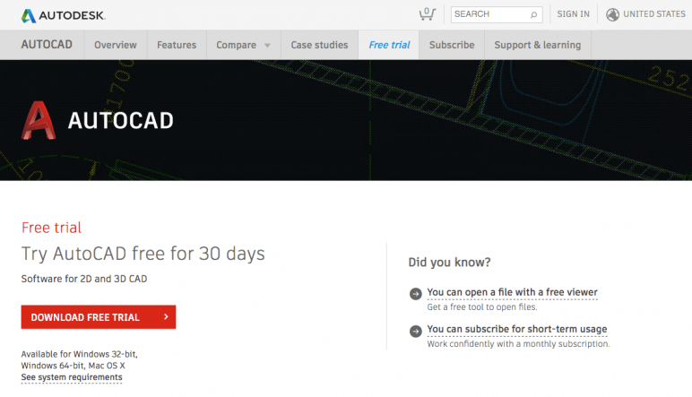 autocad trial version download