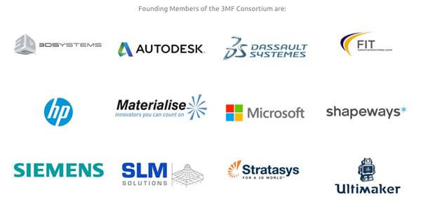 Founding members of the 3MF Consortium include all the big names in the 3D printing industry