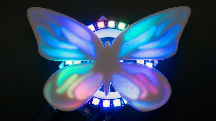 Project] 3D Printed NeoPixel Butterfly Ring That Flutters
