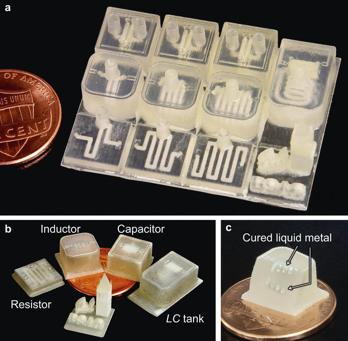 3D printed electronic components.