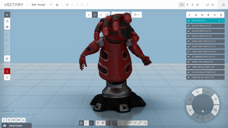 Bionic hand modeled with Vectary.