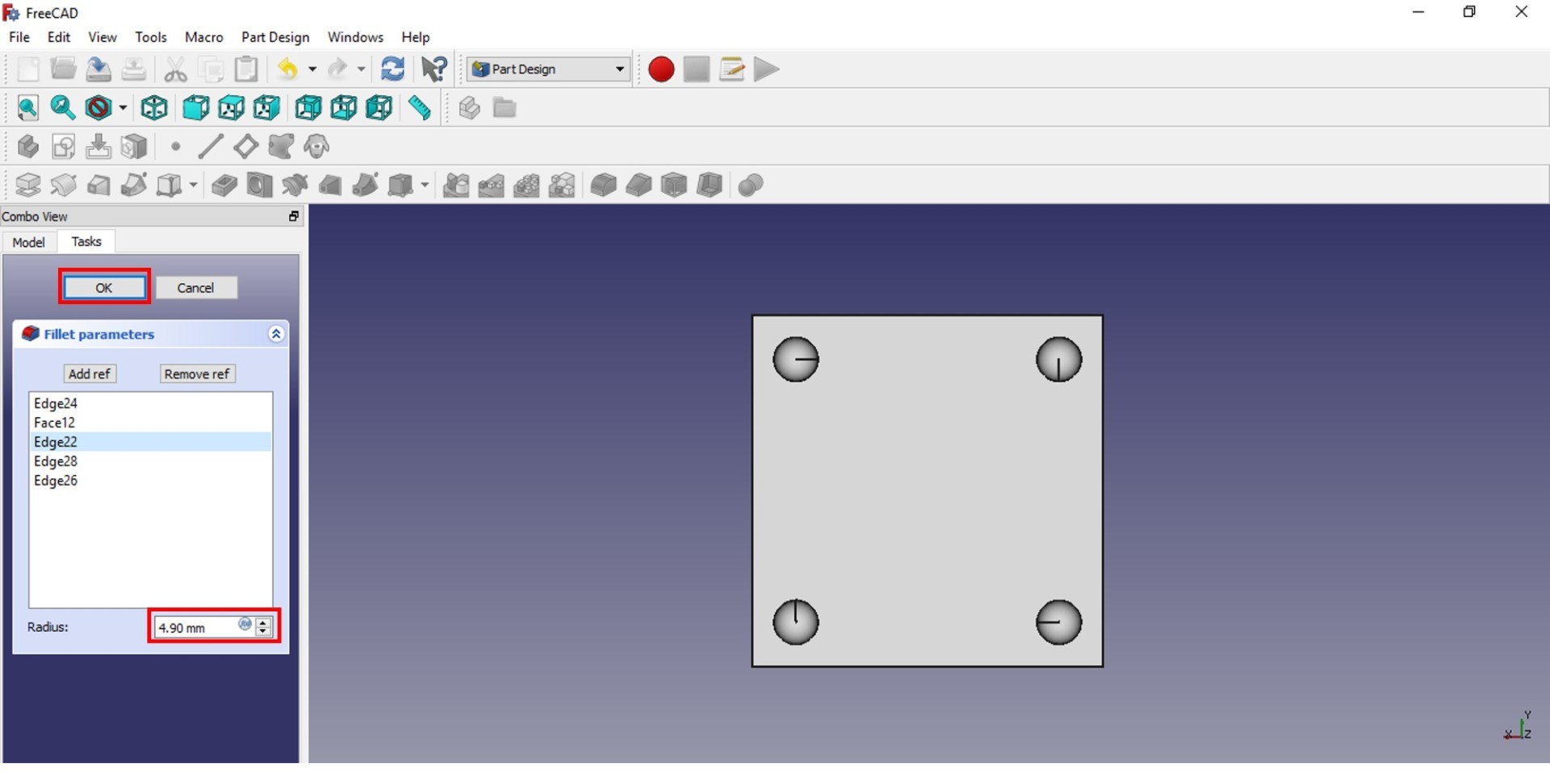 freecad tutorial fillet 4.9