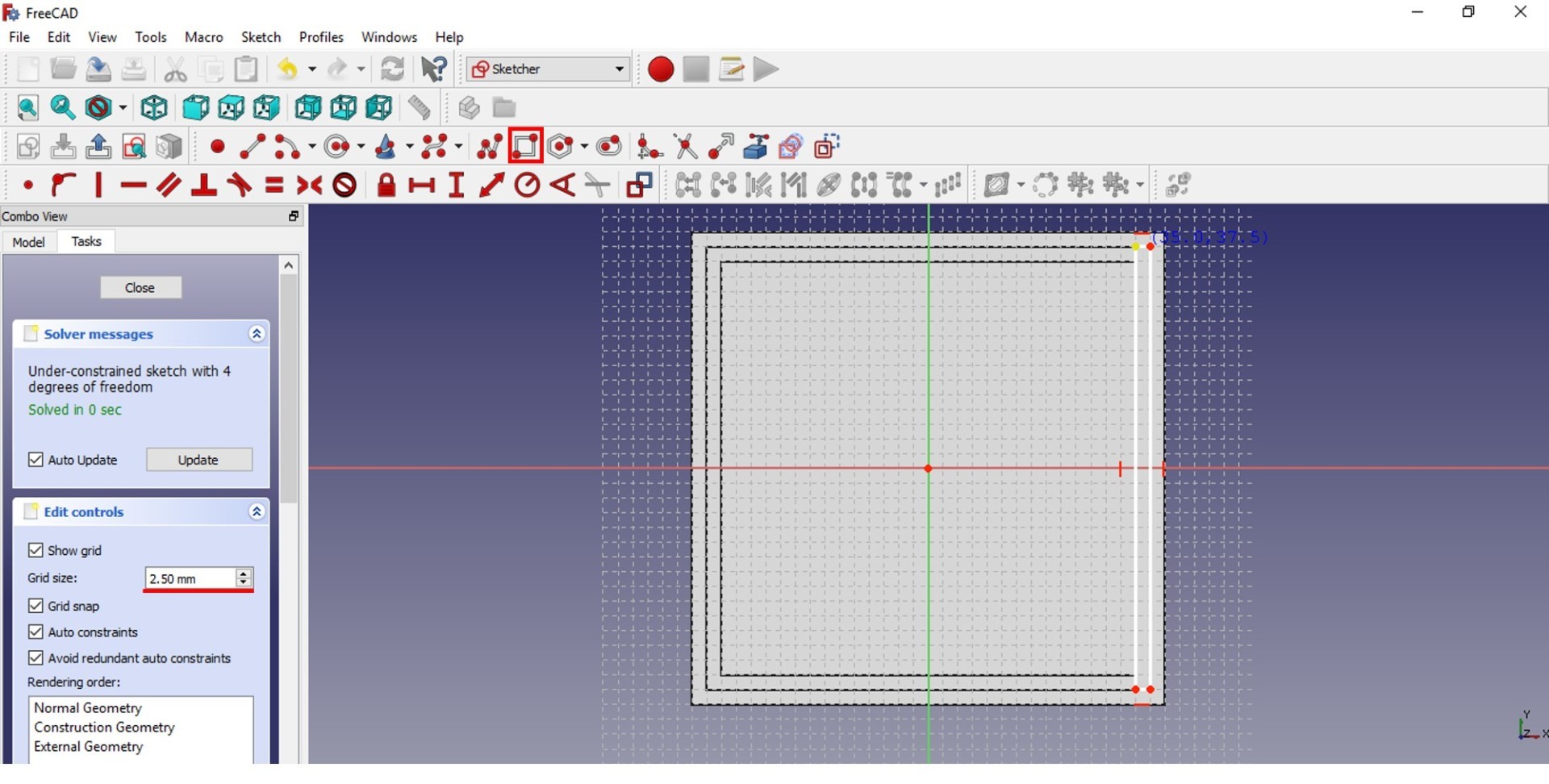 freecad tutorial upper view fillet 2.5